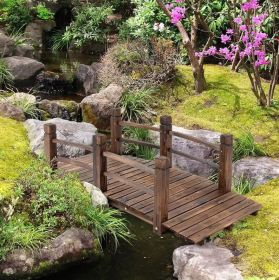 5 ft Wooden Garden Bridge Arc with Railings Stained Wood 5 ft Wooden Garden Bridge Arc with Railings Stained Wood